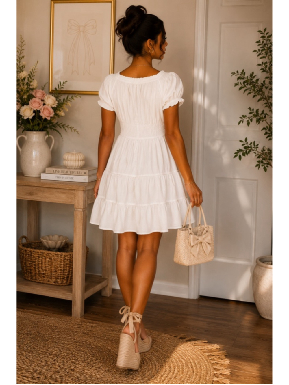 Princess Polly White Babydoll Mini Dress Smocked Sweetheart Ruffle Puff Sleeve - Picture 2 of 8